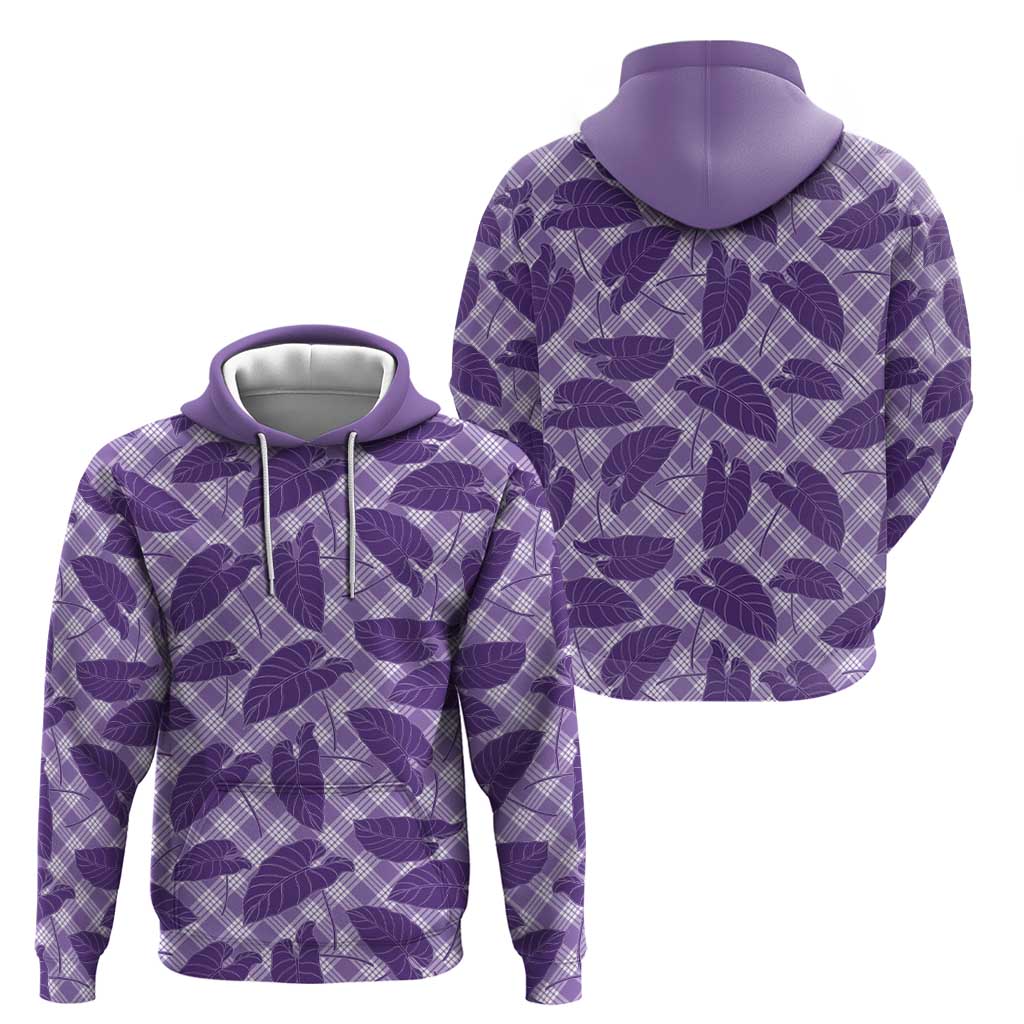 Purple Hawaii Kalo Palaka Motifs Zip Hoodie Hawaiian Taro Leaves Elegant Vibes - Polynesian Pride