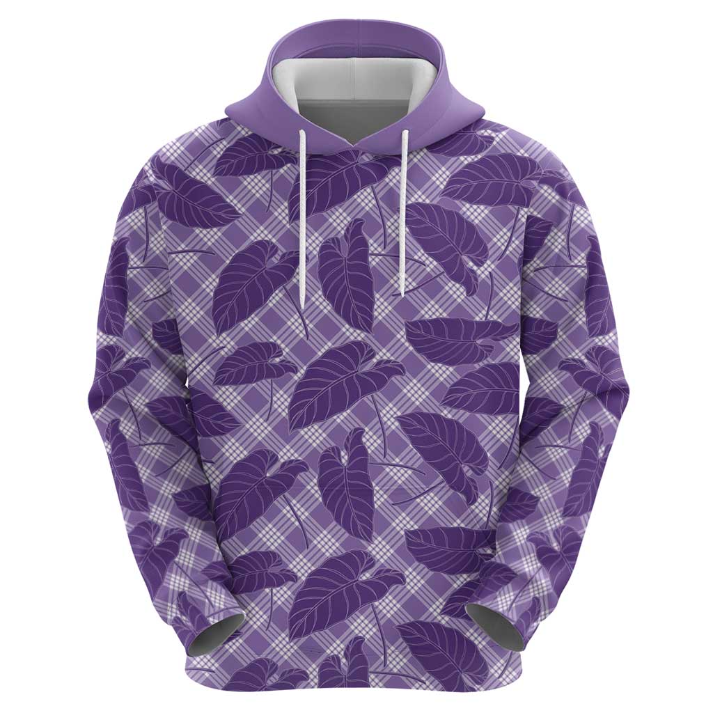 Purple Hawaii Kalo Palaka Motifs Zip Hoodie Hawaiian Taro Leaves Elegant Vibes - Polynesian Pride