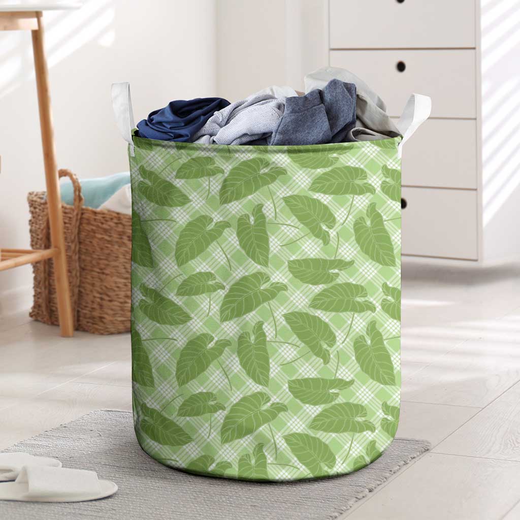 Green Hawaii Kalo Palaka Motifs Laundry Basket Hawaiian Taro Leaves Elegant Vibes - Polynesian Pride