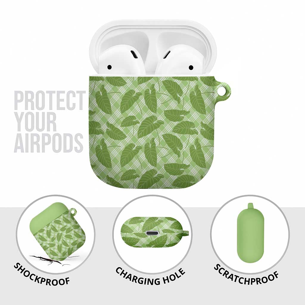 Green Hawaii Kalo Palaka Motifs AirPods Case Hawaiian Taro Leaves Elegant Vibes - Polynesian Pride