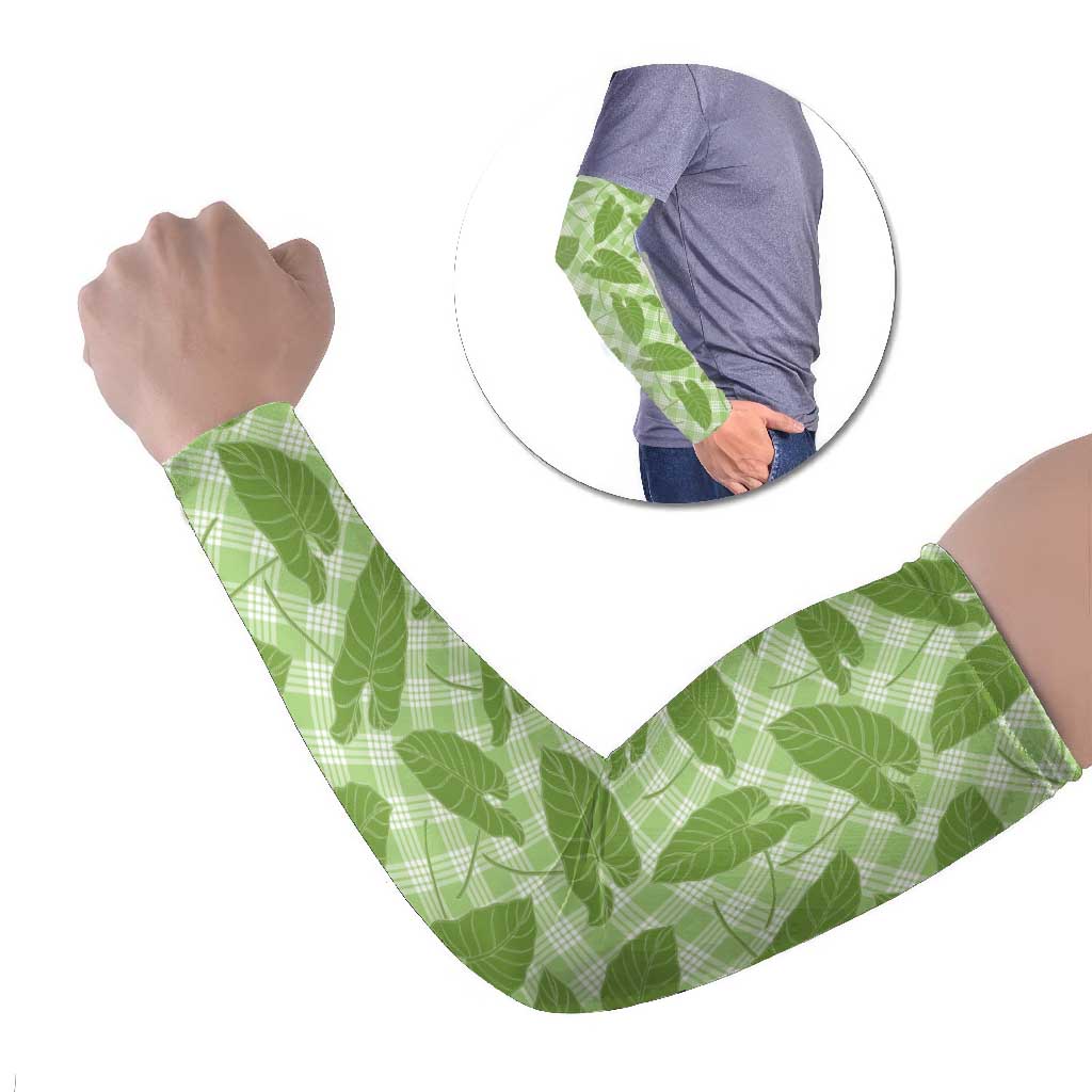 Green Hawaii Kalo Palaka Motifs Arm Sleeves Hawaiian Taro Leaves Elegant Vibes - Polynesian Pride