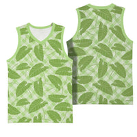 Green Hawaii Kalo Palaka Motifs Basketball Jersey Hawaiian Taro Leaves Elegant Vibes - Polynesian Pride