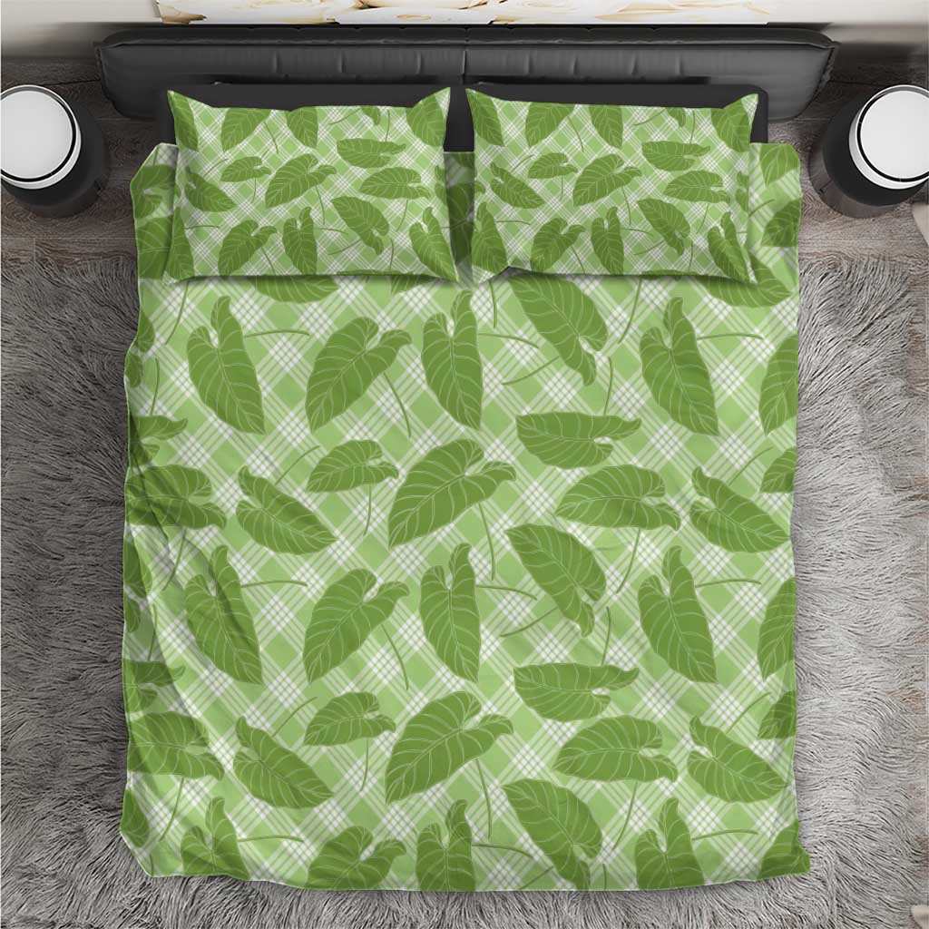 Green Hawaii Kalo Palaka Motifs Bedding Set Hawaiian Taro Leaves Elegant Vibes - Polynesian Pride