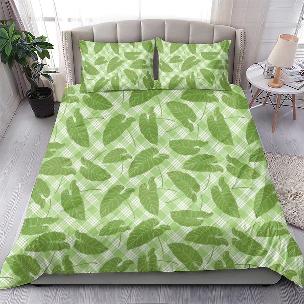 Green Hawaii Kalo Palaka Motifs Bedding Set Hawaiian Taro Leaves Elegant Vibes - Polynesian Pride