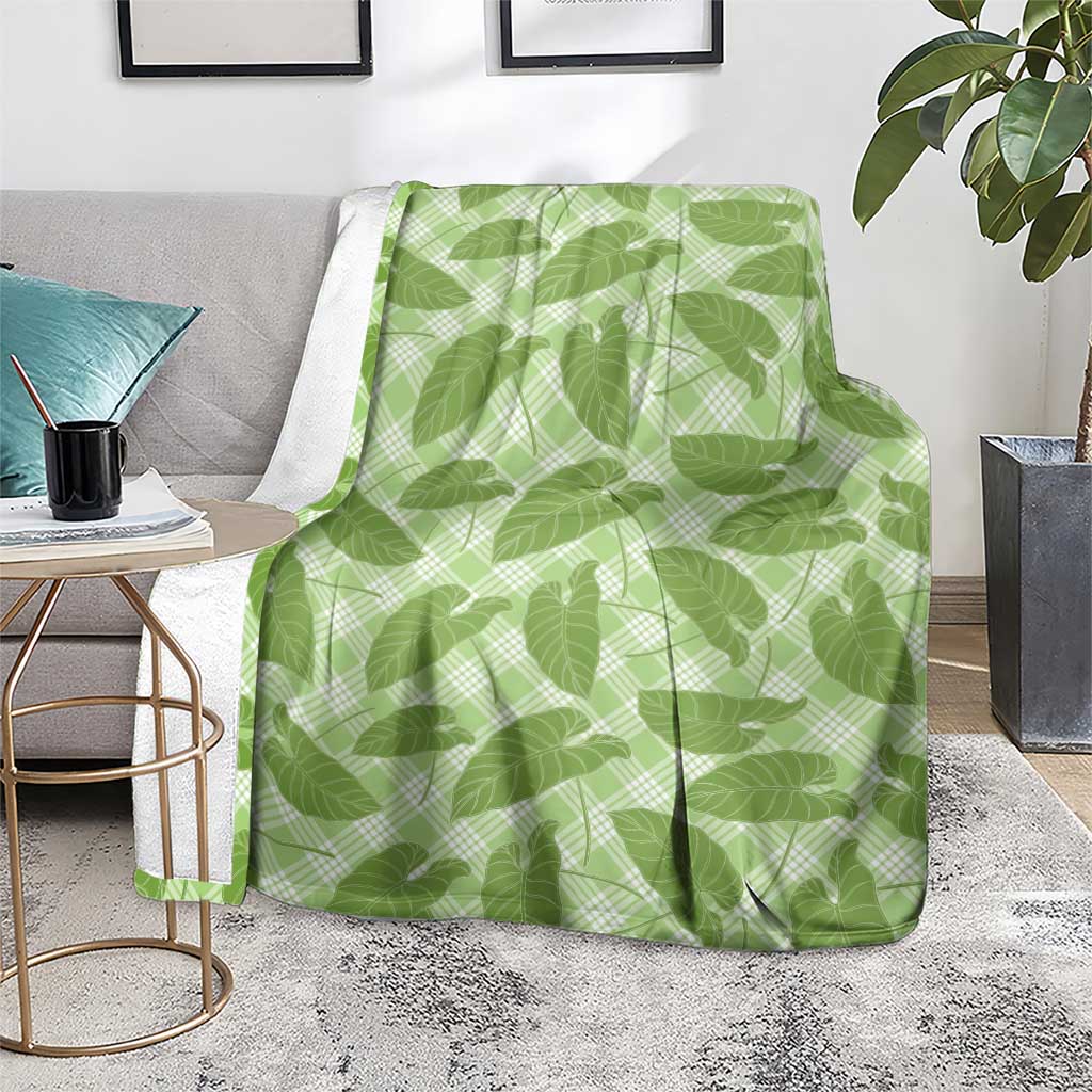 Green Hawaii Kalo Palaka Motifs Blanket Hawaiian Taro Leaves Elegant Vibes - Polynesian Pride