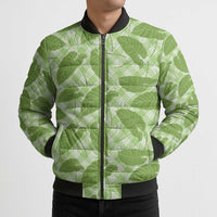 Green Hawaii Kalo Palaka Motifs Bomber Puffer Jacket Hawaiian Taro Leaves Elegant Vibes - Polynesian Pride