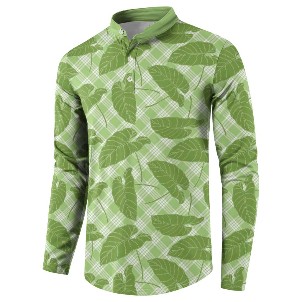 Green Hawaii Kalo Palaka Motifs Button Sweatshirt Hawaiian Taro Leaves Elegant Vibes - Polynesian Pride