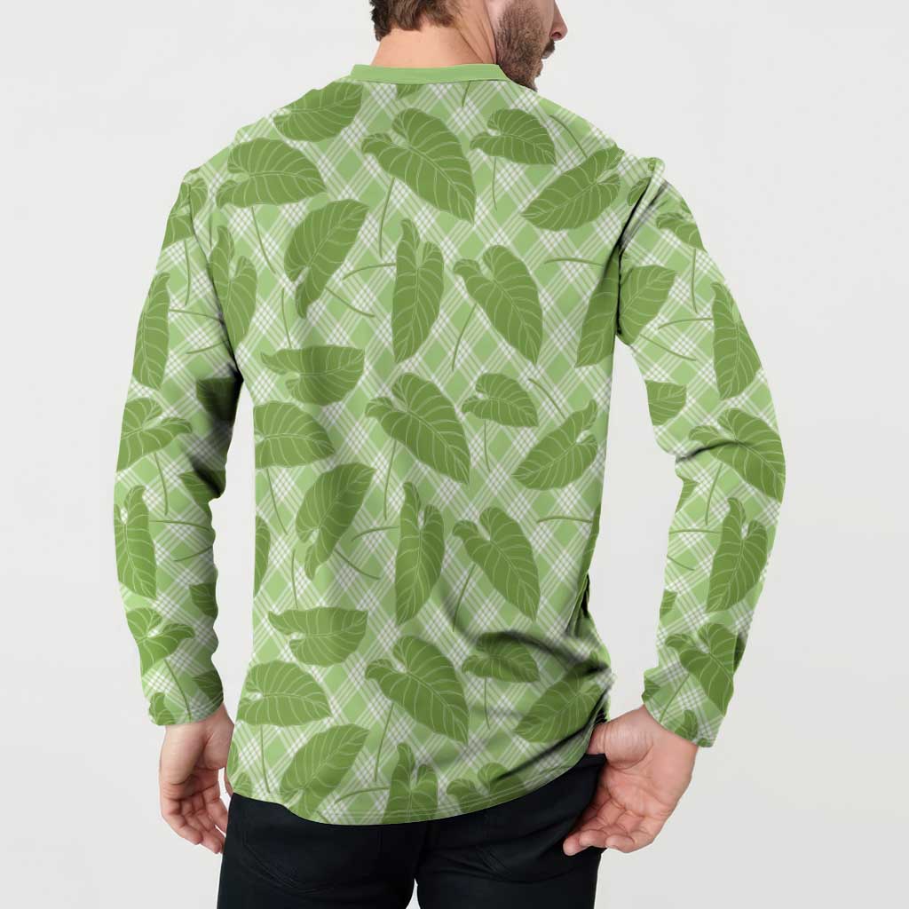 Green Hawaii Kalo Palaka Motifs Button Sweatshirt Hawaiian Taro Leaves Elegant Vibes - Polynesian Pride