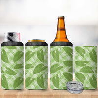 Green Hawaii Kalo Palaka Motifs 4 in 1 Can Cooler Tumbler Hawaiian Taro Leaves Elegant Vibes - Polynesian Pride