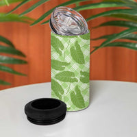 Green Hawaii Kalo Palaka Motifs 4 in 1 Can Cooler Tumbler Hawaiian Taro Leaves Elegant Vibes - Polynesian Pride