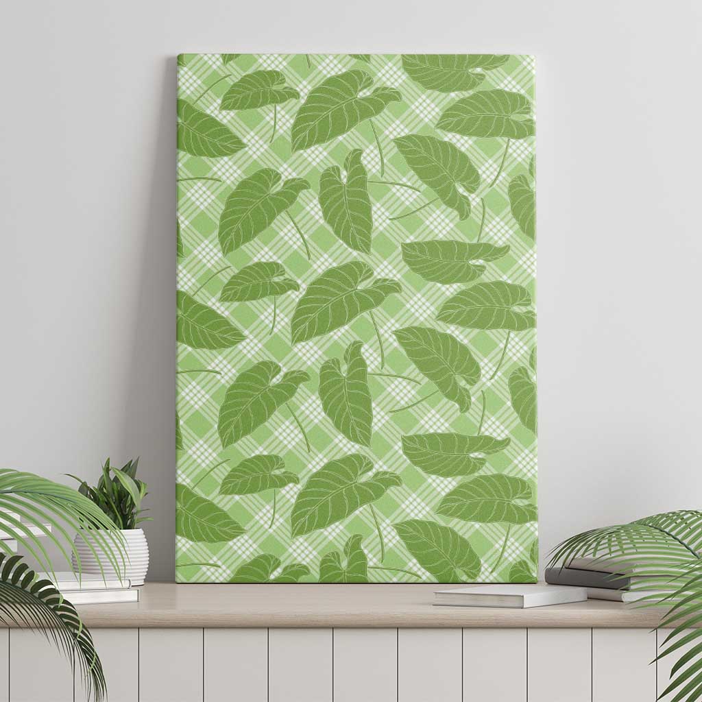 Green Hawaii Kalo Palaka Motifs Canvas Wall Art Hawaiian Taro Leaves Elegant Vibes - Polynesian Pride