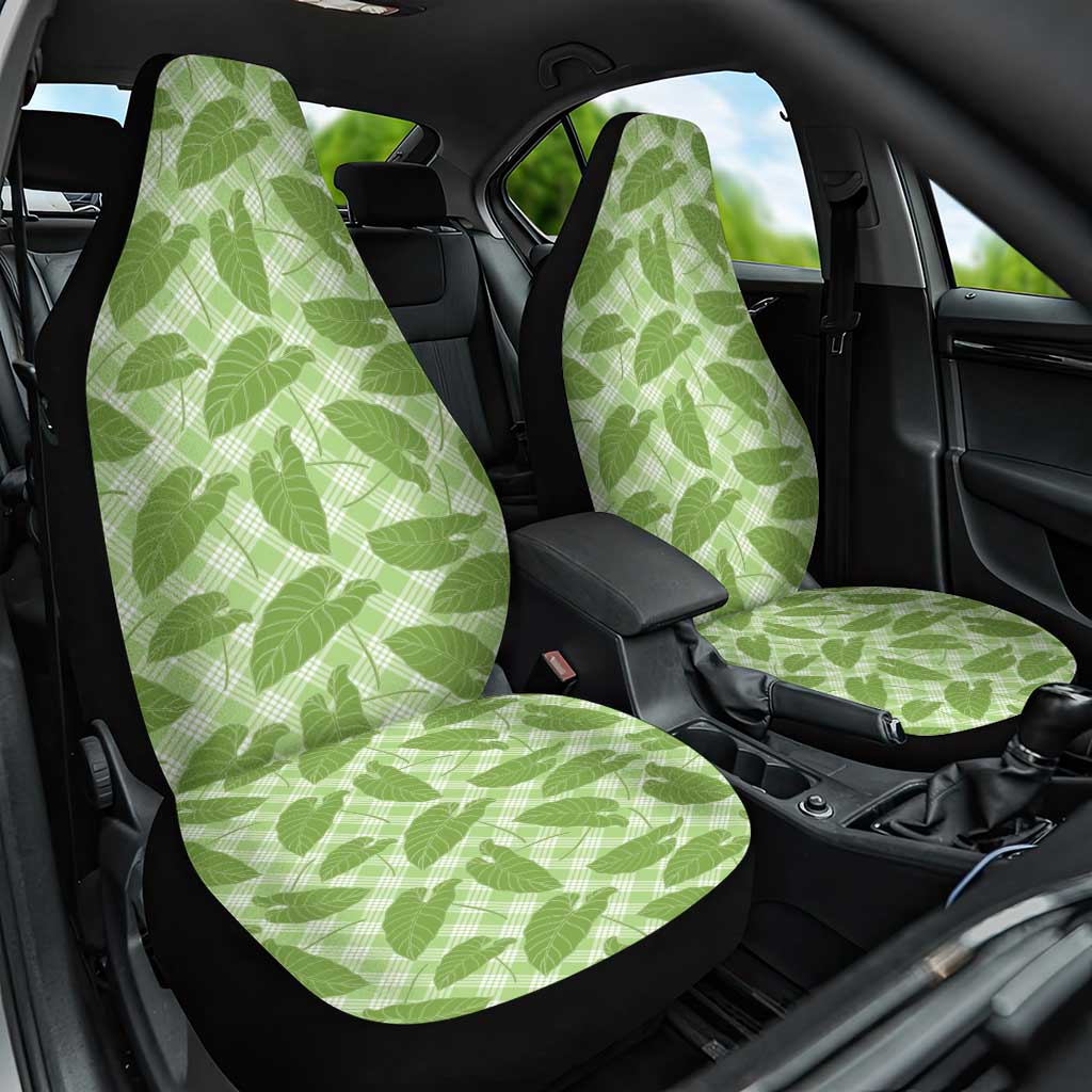 Green Hawaii Kalo Palaka Motifs Car Seat Cover Hawaiian Taro Leaves Elegant Vibes - Polynesian Pride