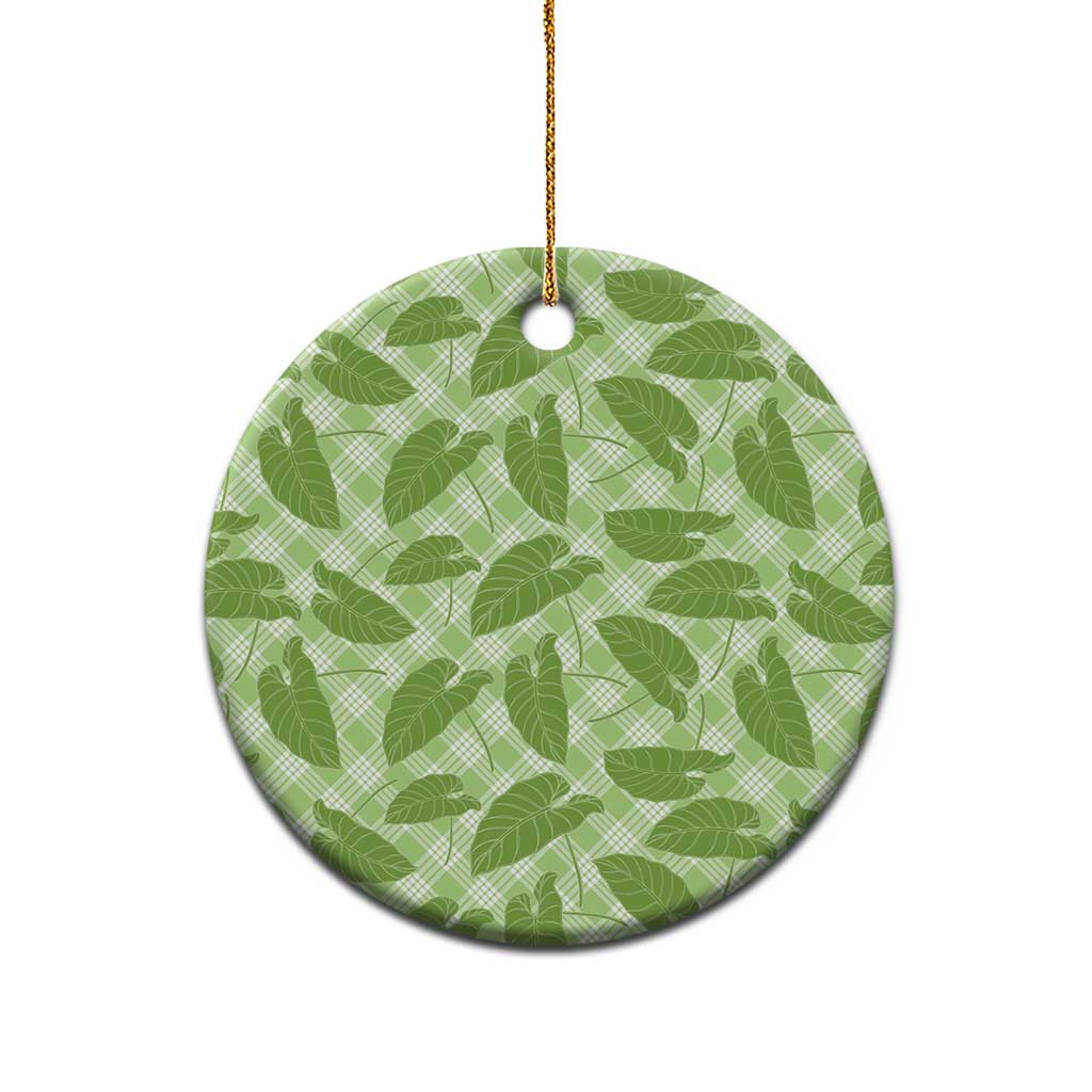 Green Hawaii Kalo Palaka Motifs Ceramic Ornament Hawaiian Taro Leaves Elegant Vibes - Polynesian Pride