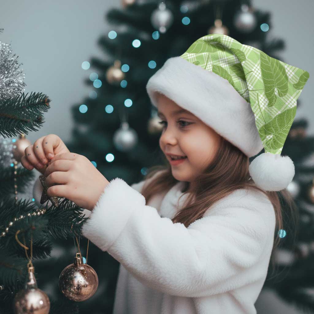 Green Hawaii Kalo Palaka Motifs Christmas Santa Hat Hawaiian Taro Leaves Elegant Vibes - Polynesian Pride