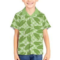 Green Hawaii Kalo Palaka Motifs Family Matching Off The Shoulder Long Sleeve Dress and Hawaiian Shirt Hawaiian Taro Leaves Elegant Vibes - Polynesian Pride