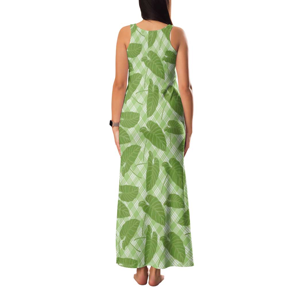 Green Hawaii Kalo Palaka Motifs Family Matching Tank Maxi Dress and Hawaiian Shirt Hawaiian Taro Leaves Elegant Vibes - Polynesian Pride