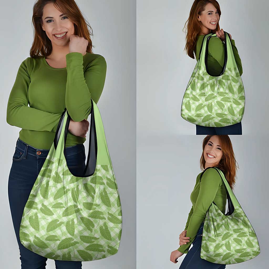 Green Hawaii Kalo Palaka Motifs Grocery Bag Hawaiian Taro Leaves Elegant Vibes - Polynesian Pride