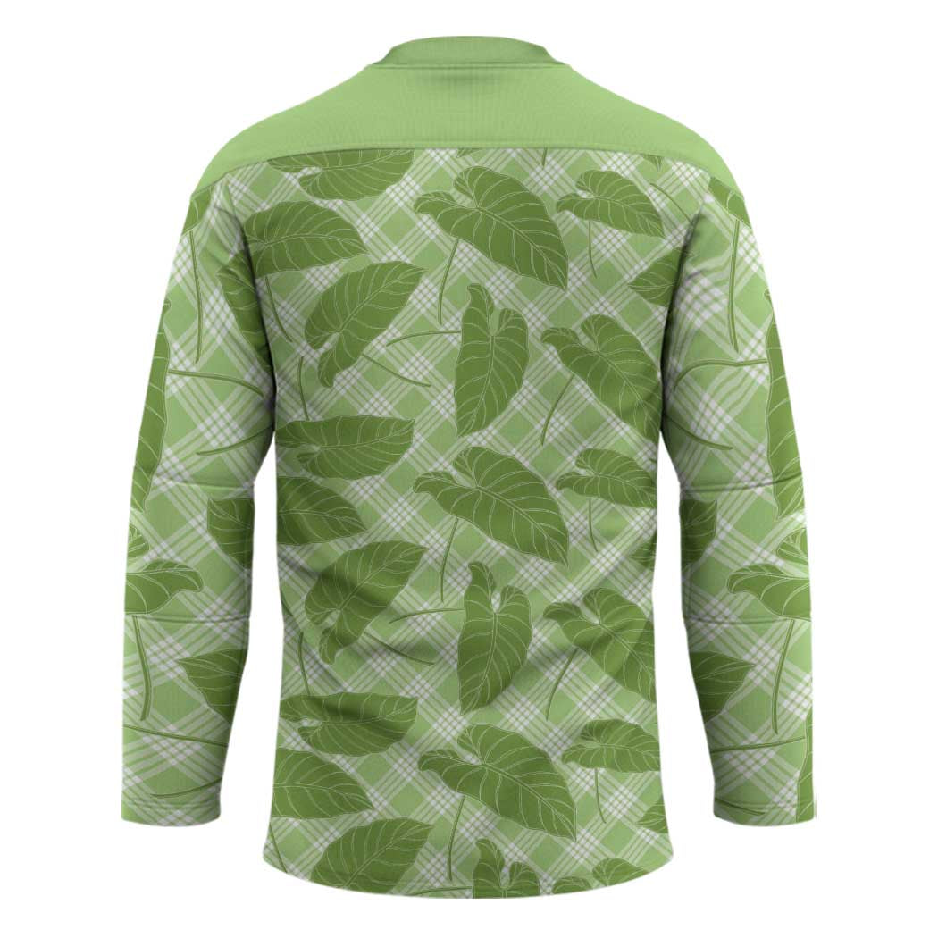 Green Hawaii Kalo Palaka Motifs Hockey Jersey Hawaiian Taro Leaves Elegant Vibes - Polynesian Pride