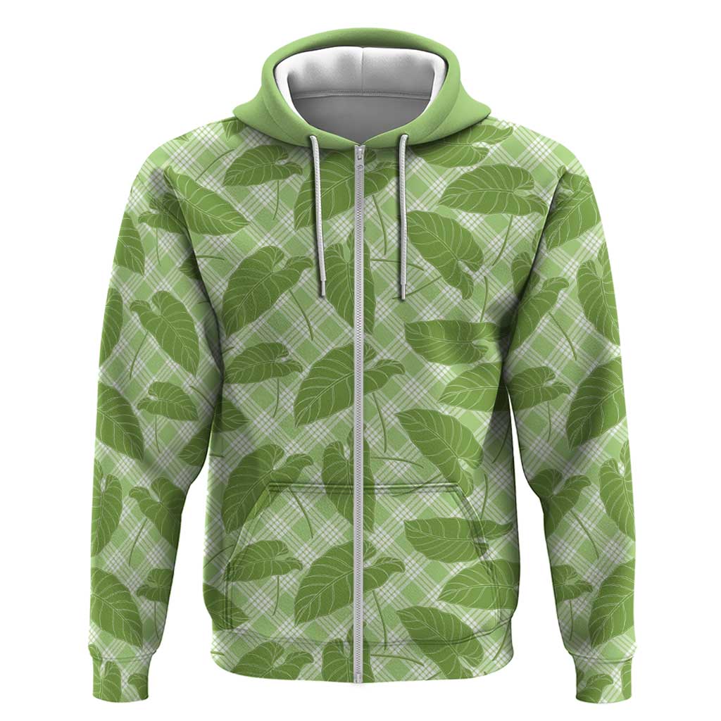 Green Hawaii Kalo Palaka Motifs Hoodie Hawaiian Taro Leaves Elegant Vibes - Polynesian Pride