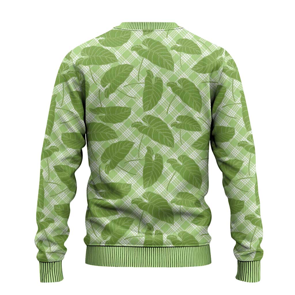 Green Hawaii Kalo Palaka Motifs Ugly Christmas Sweater Hawaiian Taro Leaves Elegant Vibes - Polynesian Pride
