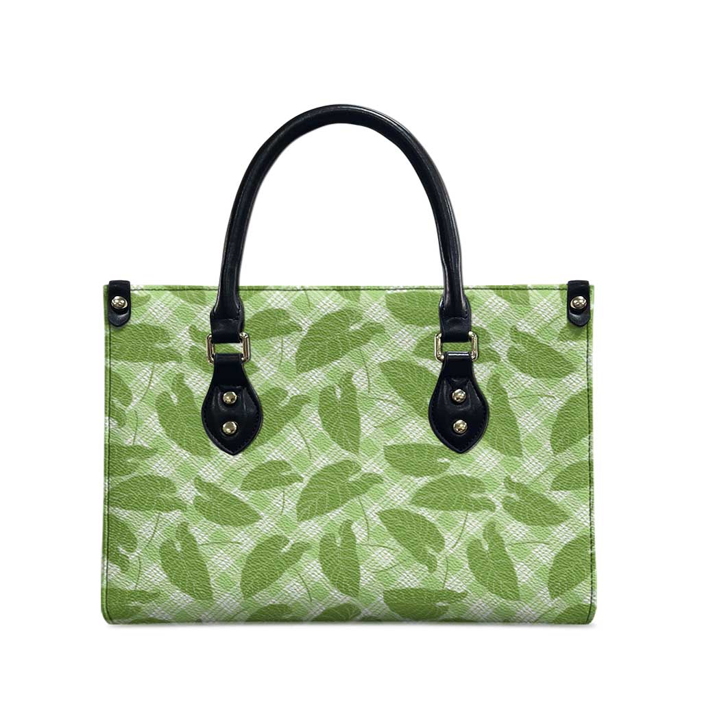Green Hawaii Kalo Palaka Motifs Leather Bag Hawaiian Taro Leaves Elegant Vibes - Polynesian Pride
