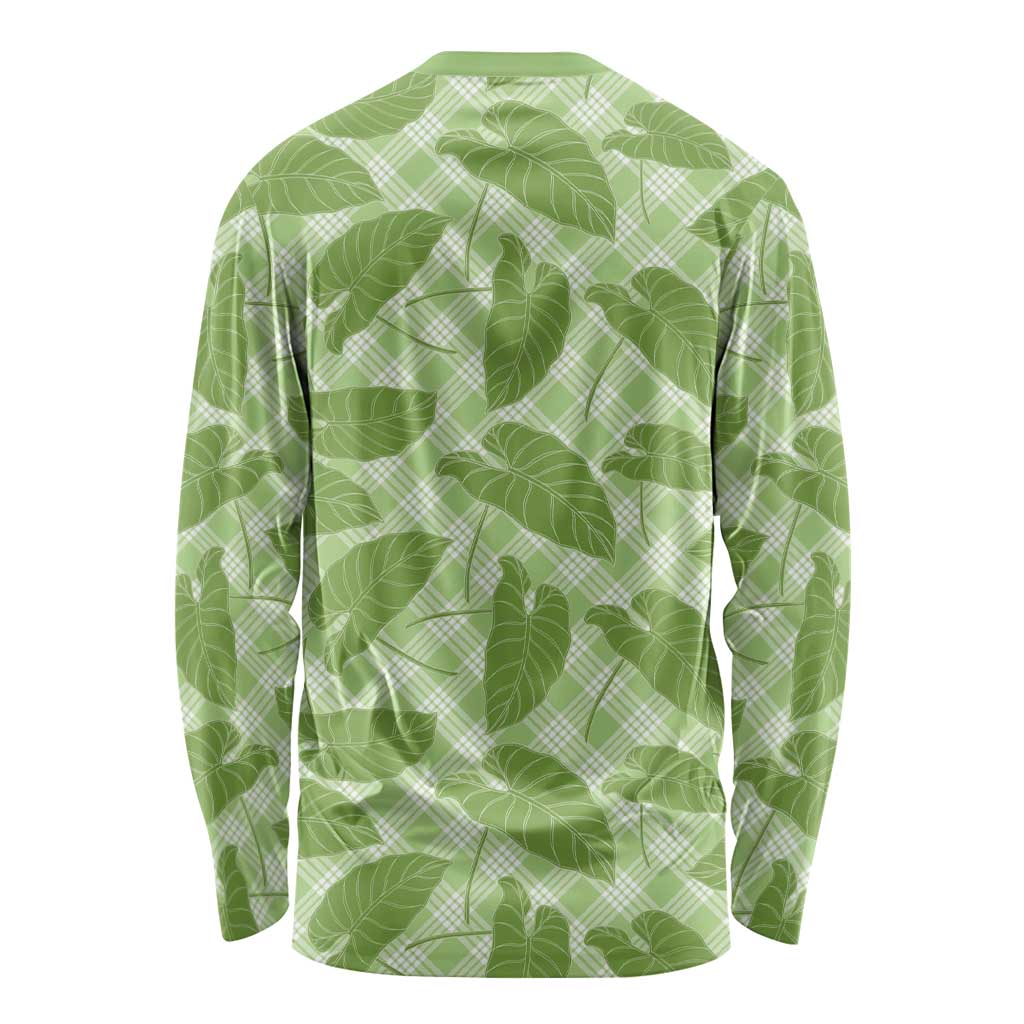 Green Hawaii Kalo Palaka Motifs Long Sleeve Shirt Hawaiian Taro Leaves Elegant Vibes - Polynesian Pride