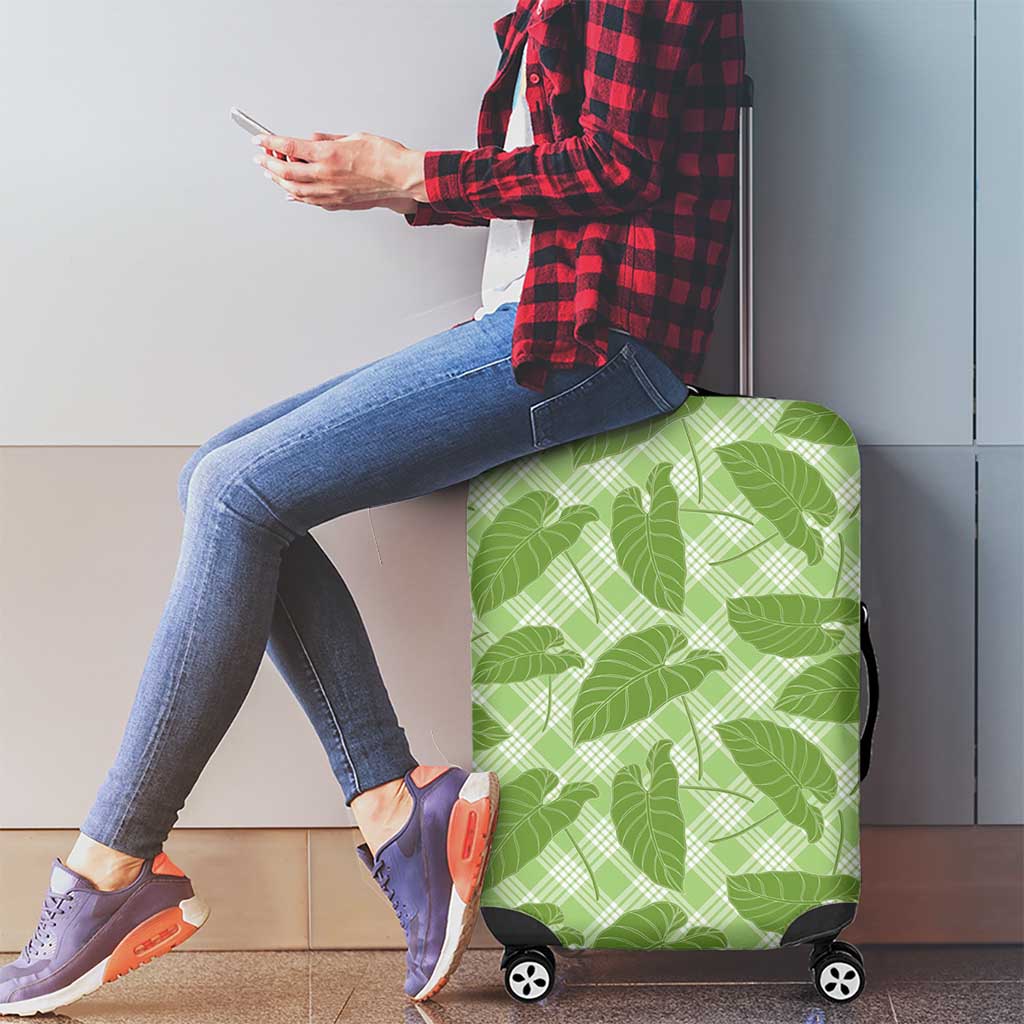 Green Hawaii Kalo Palaka Motifs Luggage Cover Hawaiian Taro Leaves Elegant Vibes - Polynesian Pride