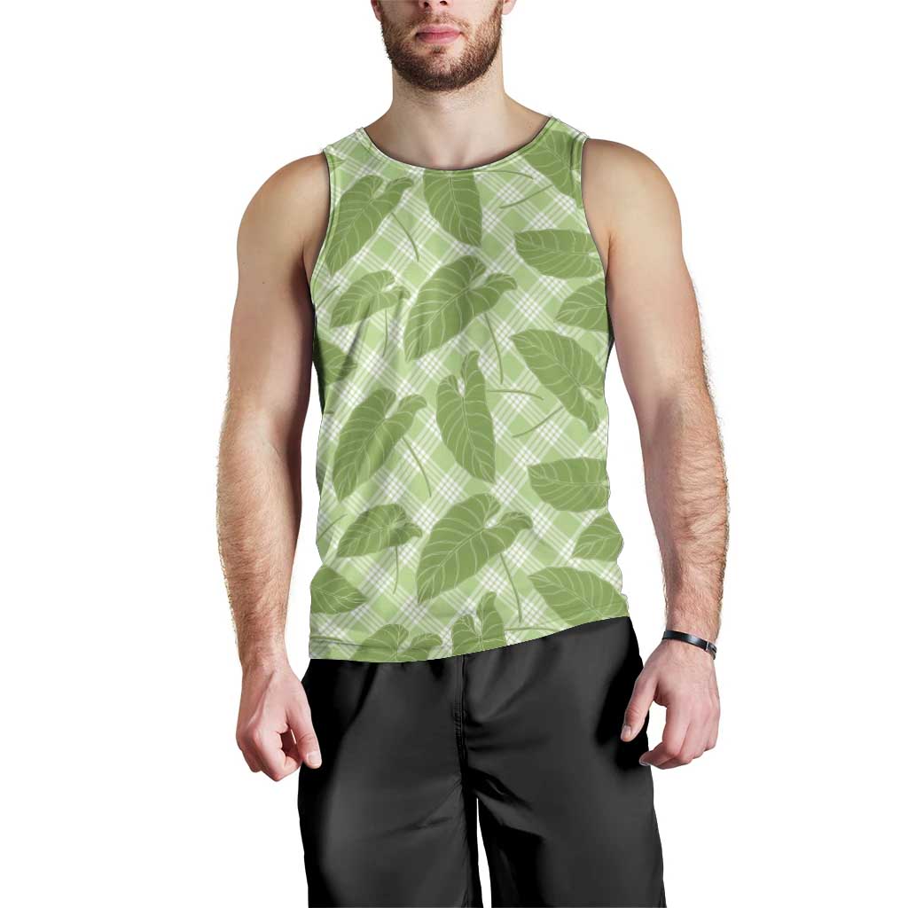 Green Hawaii Kalo Palaka Motifs Men Tank Top Hawaiian Taro Leaves Elegant Vibes - Polynesian Pride