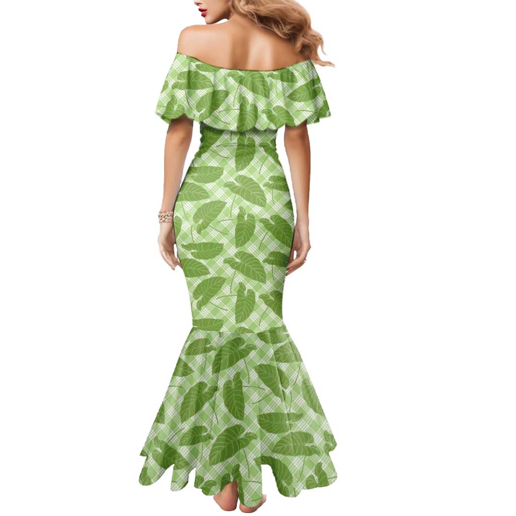 Green Hawaii Kalo Palaka Motifs Mermaid Dress Hawaiian Taro Leaves Elegant Vibes - Polynesian Pride