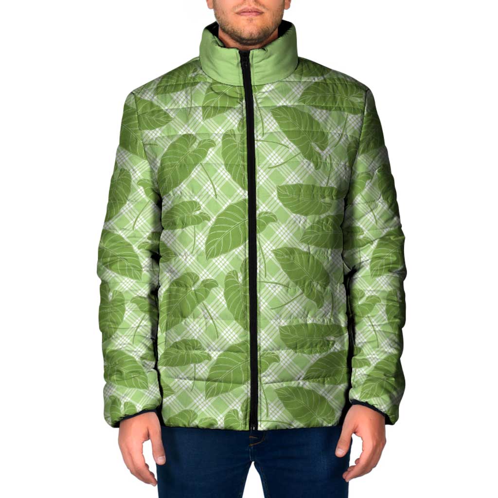 Green Hawaii Kalo Palaka Motifs Padded Jacket Hawaiian Taro Leaves Elegant Vibes - Polynesian Pride
