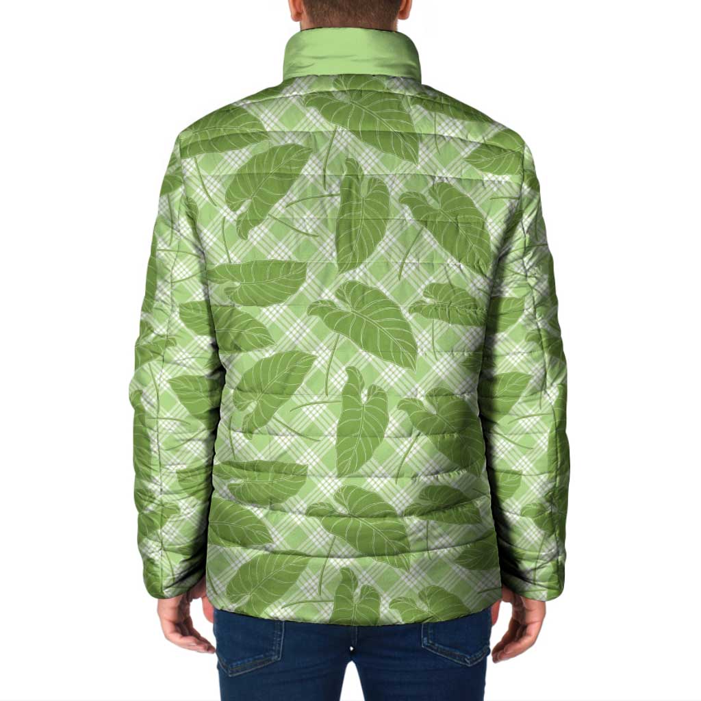 Green Hawaii Kalo Palaka Motifs Padded Jacket Hawaiian Taro Leaves Elegant Vibes - Polynesian Pride