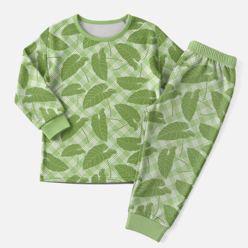 Green Hawaii Kalo Palaka Motifs Christmas Pajama Set Hawaiian Taro Leaves Elegant Vibes - Polynesian Pride