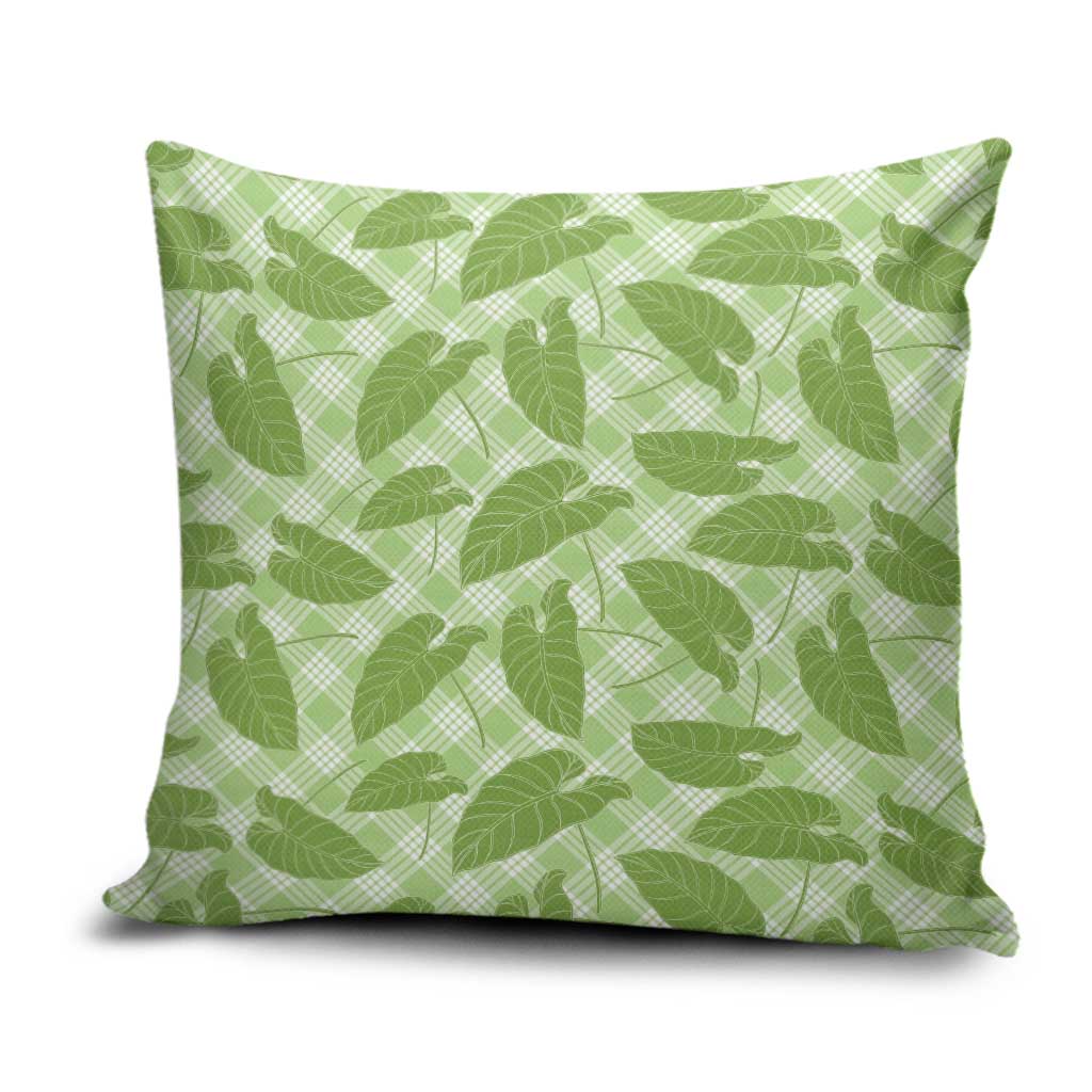 Green Hawaii Kalo Palaka Motifs Pillow Cover Hawaiian Taro Leaves Elegant Vibes - Polynesian Pride