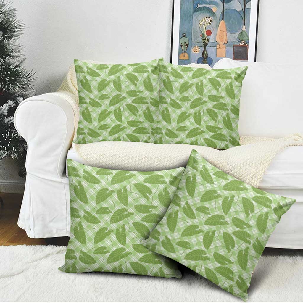 Green Hawaii Kalo Palaka Motifs Pillow Cover Hawaiian Taro Leaves Elegant Vibes - Polynesian Pride