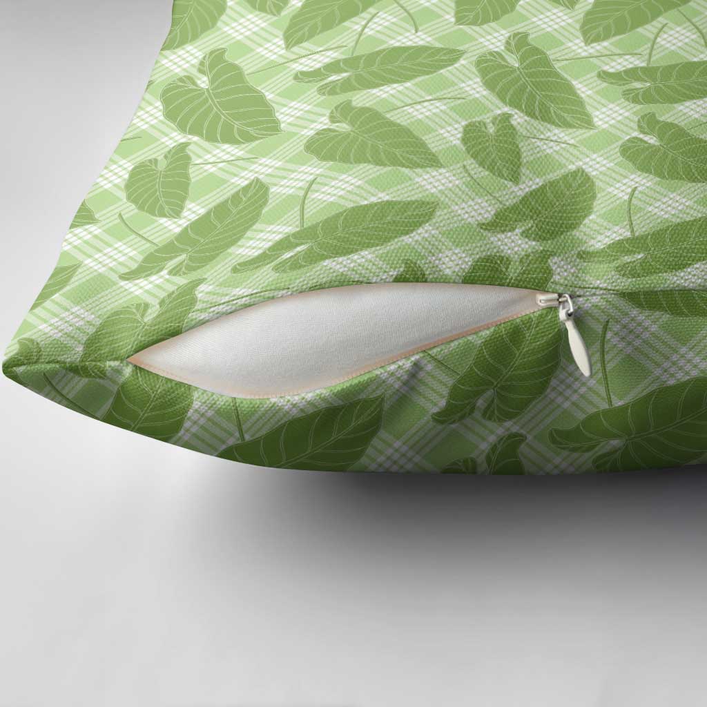 Green Hawaii Kalo Palaka Motifs Pillow Cover Hawaiian Taro Leaves Elegant Vibes - Polynesian Pride