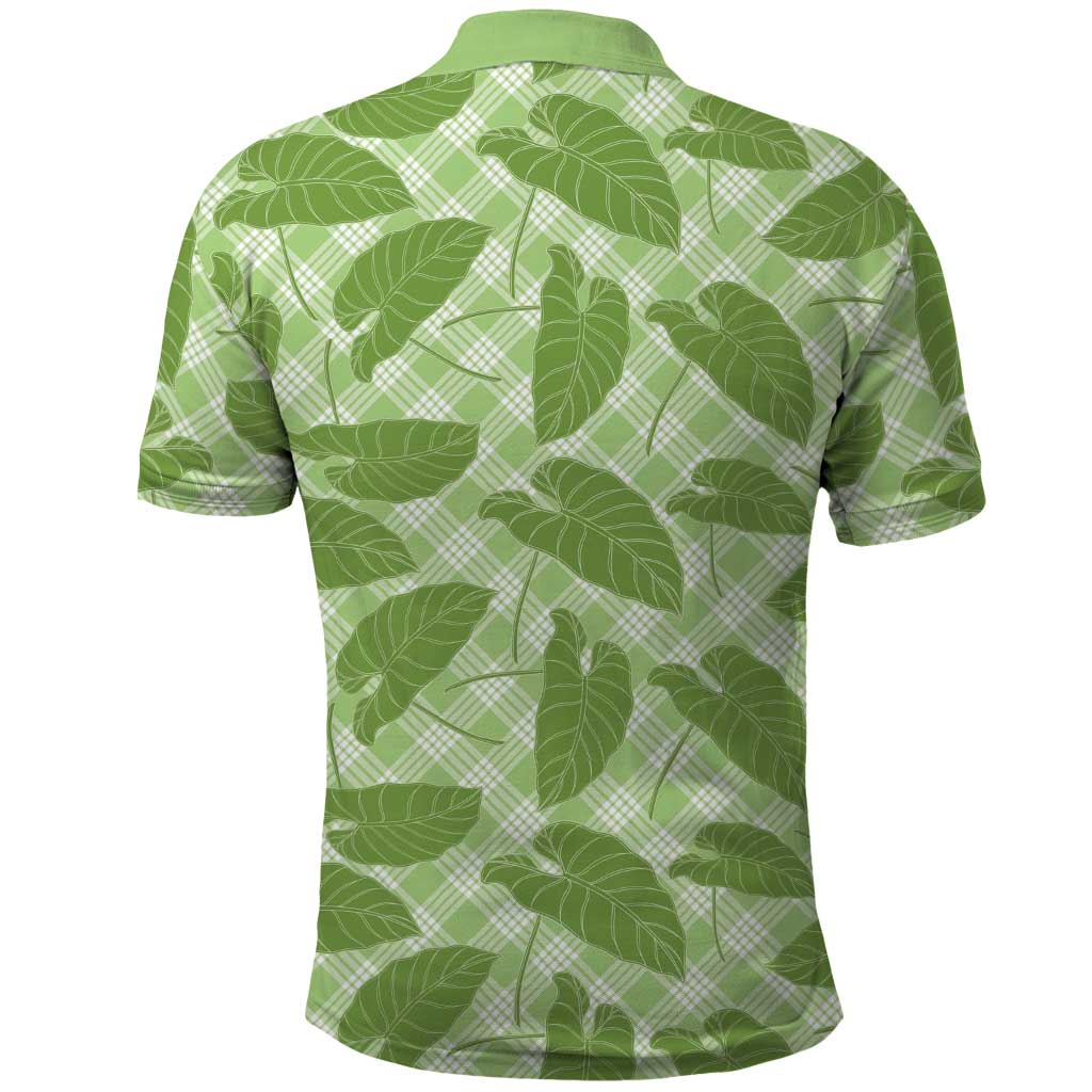 Green Hawaii Kalo Palaka Motifs Polo Shirt Hawaiian Taro Leaves Elegant Vibes - Polynesian Pride