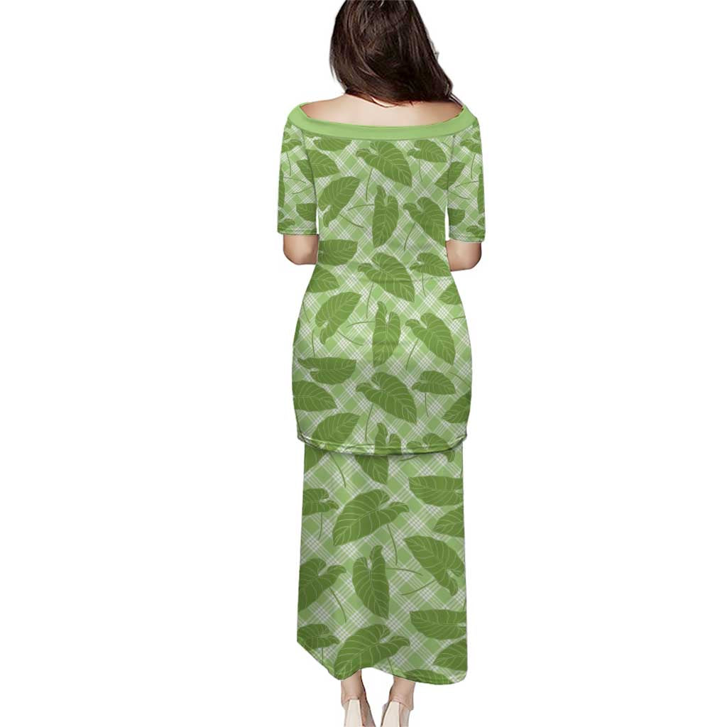 Green Hawaii Kalo Palaka Motifs Puletasi Hawaiian Taro Leaves Elegant Vibes - Polynesian Pride