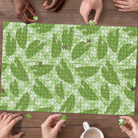 Green Hawaii Kalo Palaka Motifs Puzzle Hawaiian Taro Leaves Elegant Vibes - Polynesian Pride