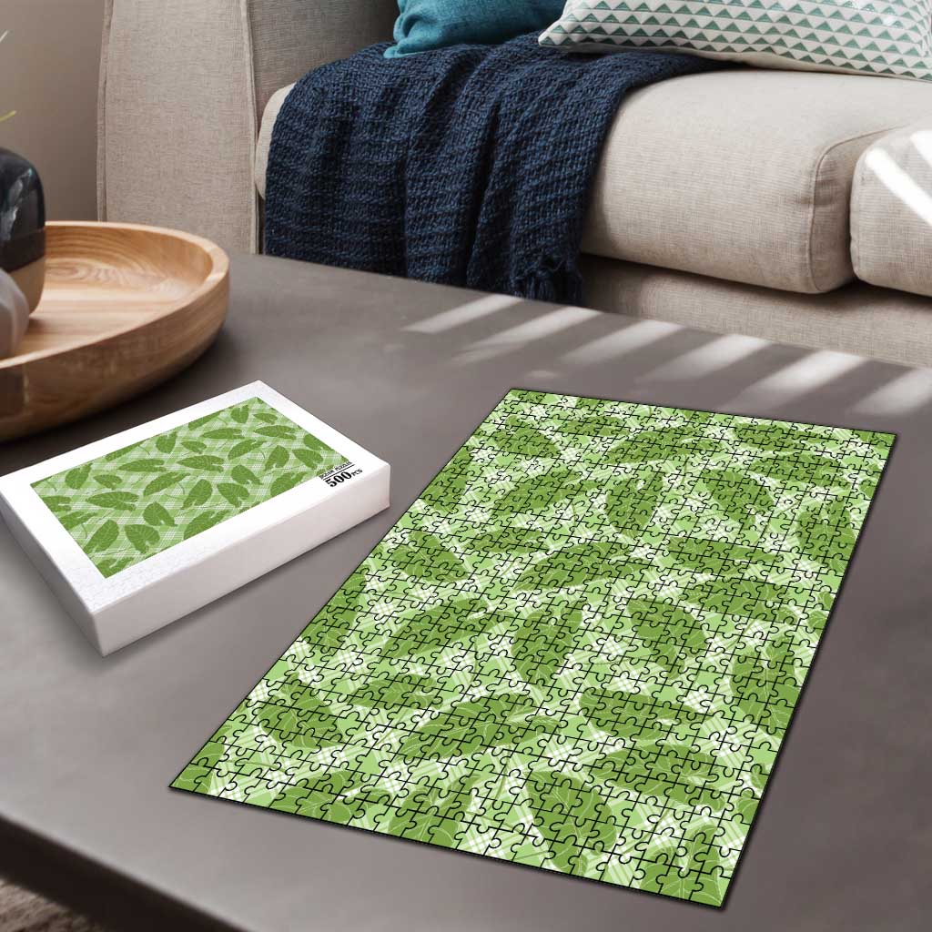 Green Hawaii Kalo Palaka Motifs Puzzle Hawaiian Taro Leaves Elegant Vibes - Polynesian Pride