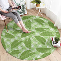 Green Hawaii Kalo Palaka Motifs Round Carpet Hawaiian Taro Leaves Elegant Vibes - Polynesian Pride