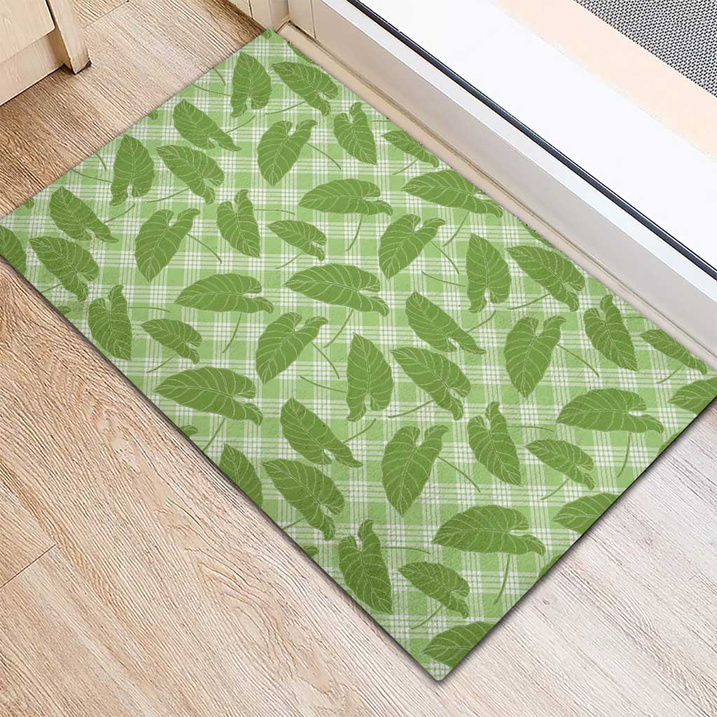 Green Hawaii Kalo Palaka Motifs Rubber Doormat Hawaiian Taro Leaves Elegant Vibes - Polynesian Pride