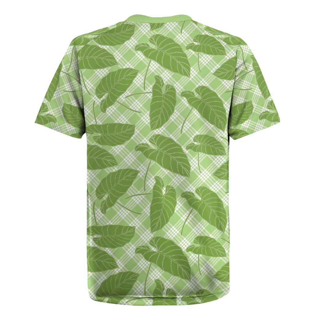 Green Hawaii Kalo Palaka Motifs Rugby Jersey Hawaiian Taro Leaves Elegant Vibes - Polynesian Pride