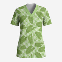 Green Hawaii Kalo Palaka Motifs Scrub Top Hawaiian Taro Leaves Elegant Vibes - Polynesian Pride