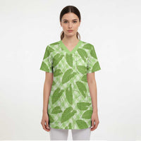 Green Hawaii Kalo Palaka Motifs Scrub Top Hawaiian Taro Leaves Elegant Vibes - Polynesian Pride