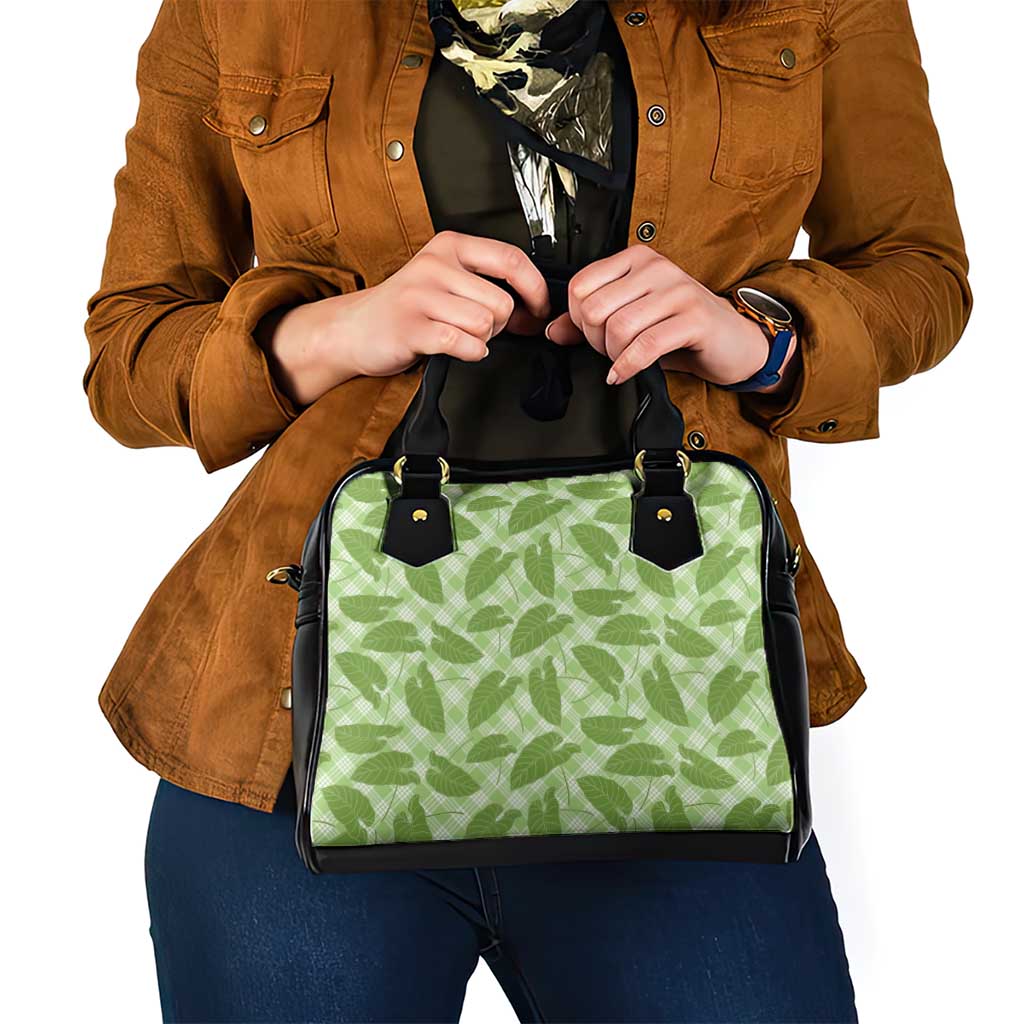 Green Hawaii Kalo Palaka Motifs Shoulder Handbag Hawaiian Taro Leaves Elegant Vibes - Polynesian Pride