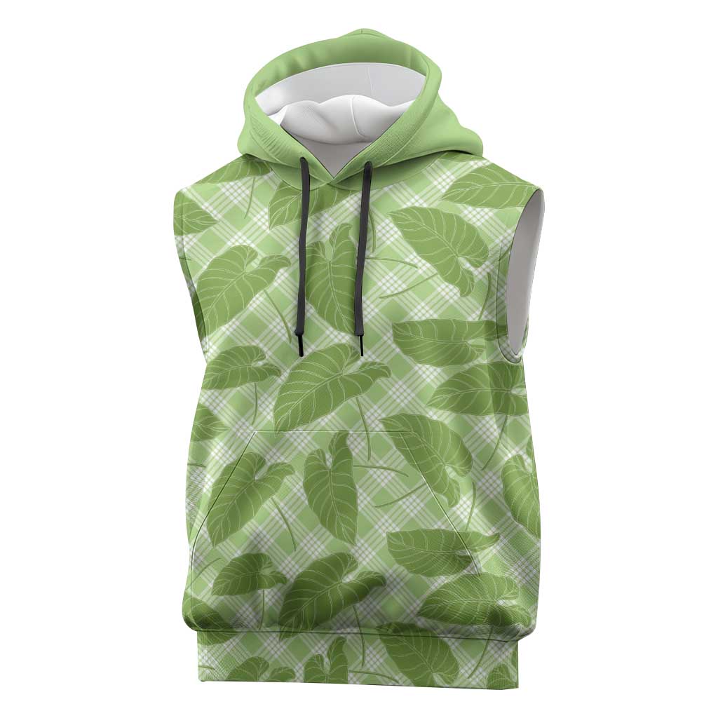 Green Hawaii Kalo Palaka Motifs Sleeveless Hoodie Hawaiian Taro Leaves Elegant Vibes - Polynesian Pride