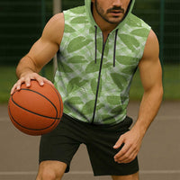 Green Hawaii Kalo Palaka Motifs Sleeveless Zip Hoodie Hawaiian Taro Leaves Elegant Vibes - Polynesian Pride