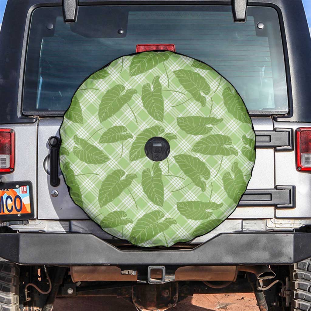 Green Hawaii Kalo Palaka Motifs Spare Tire Cover Hawaiian Taro Leaves Elegant Vibes - Polynesian Pride