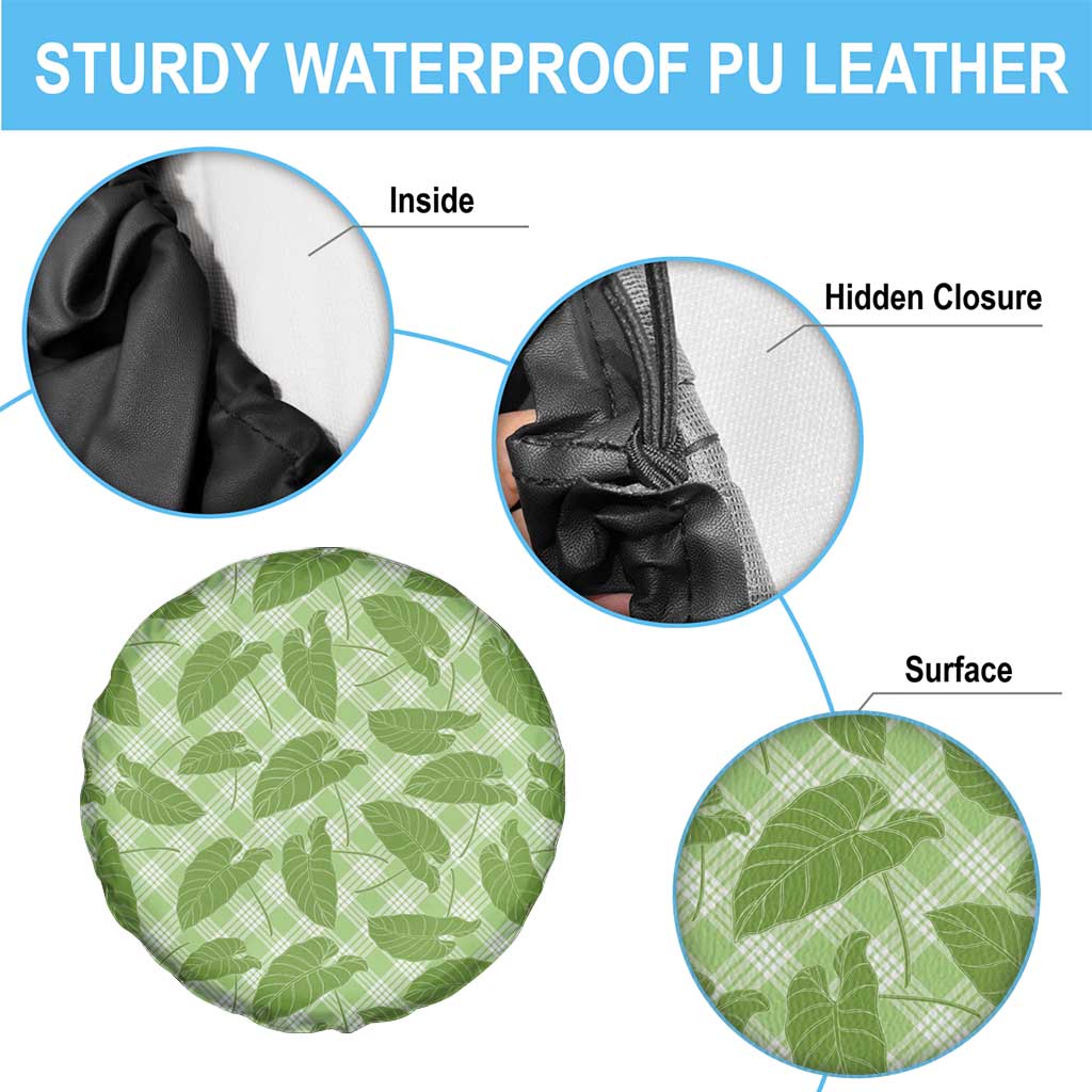 Green Hawaii Kalo Palaka Motifs Spare Tire Cover Hawaiian Taro Leaves Elegant Vibes - Polynesian Pride