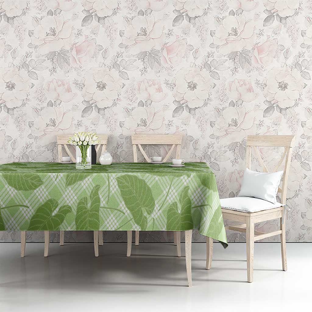 Green Hawaii Kalo Palaka Motifs Tablecloth Hawaiian Taro Leaves Elegant Vibes - Polynesian Pride